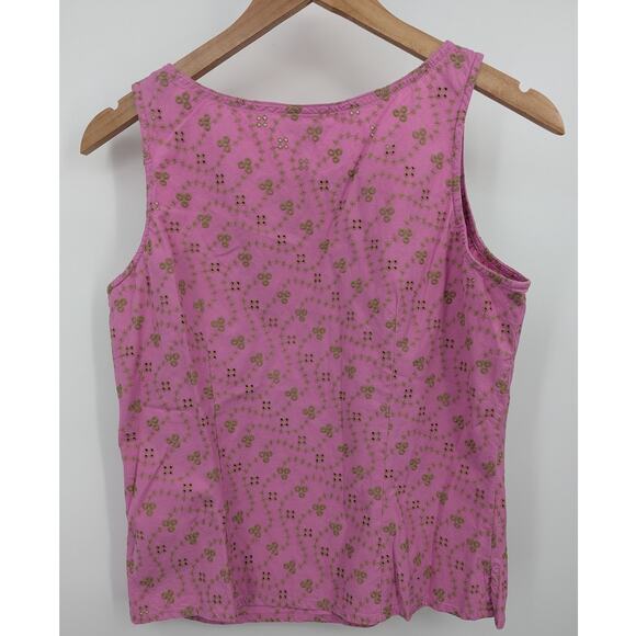 J. Jill 100% Cotton Sleeveless Pink Floral Top Size Small Babydoll Barbie - Picture 2 of 4